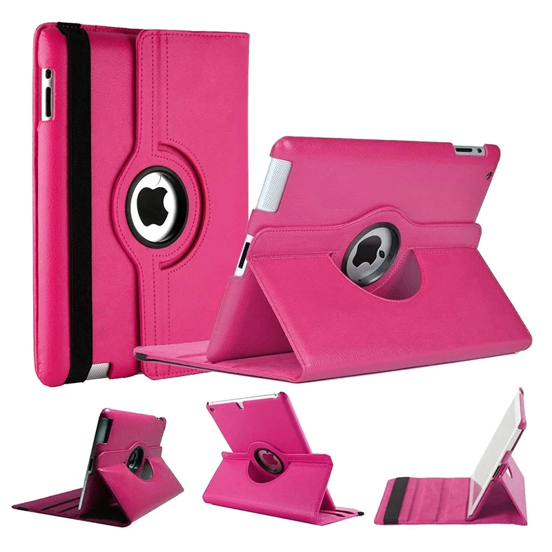 World Biz Rotating Case for iPad 2/3/4 (Old Model) 9.7'' - 360° Rotation Shockproof PU Leather Book Flip Folio Protection Cover With Auto Sleep/Wake (Pink)