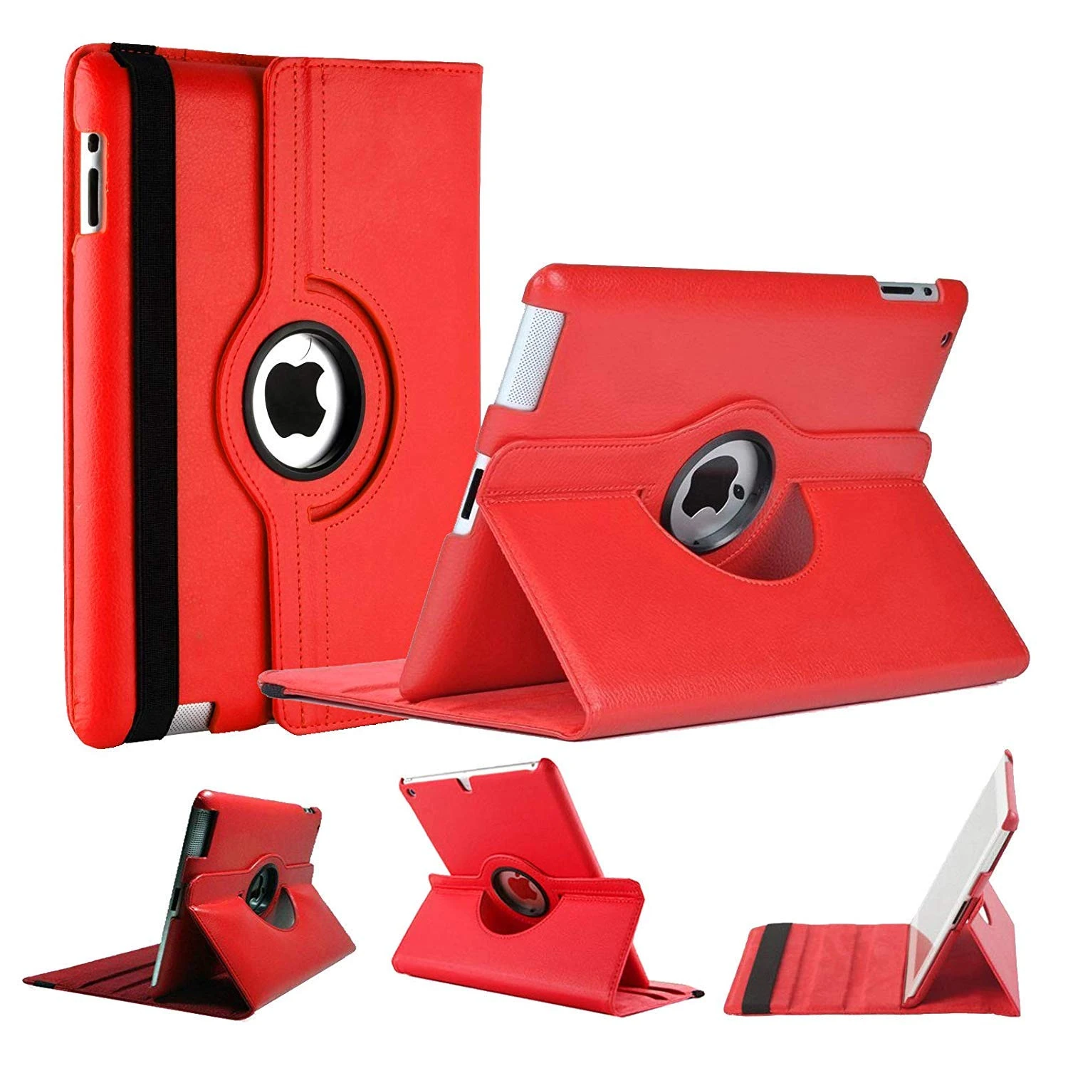 World Biz Rotating Case for iPad 2/3/4 (Old Model) 9.7'' - 360° Rotation Shockproof PU Leather Book Flip Folio Protection Cover With Auto Sleep/Wake (Red)