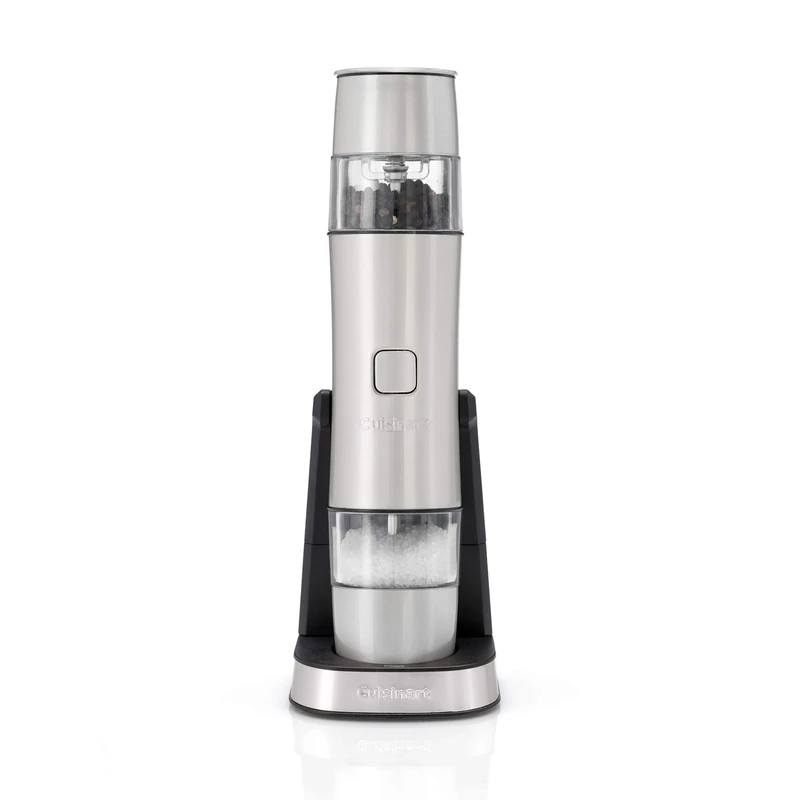 Cuisinart Electric Salt and Pepper Grinder Set Rechargeable Seasoning Mill No Batteries needed, 20 min charging Measuring cap Adjustable Grind settings 3 year guarantee Frosted Pearl