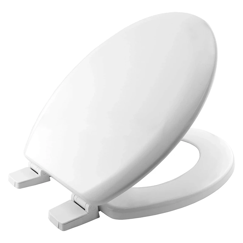 BEMIS Chicago White Toilet Seat. Wooden Toilet Seat with Water Based Paint for Easy Clean. Oval Shape, with Adjustable Plastic Hinges, Universal & Easy Installation, White