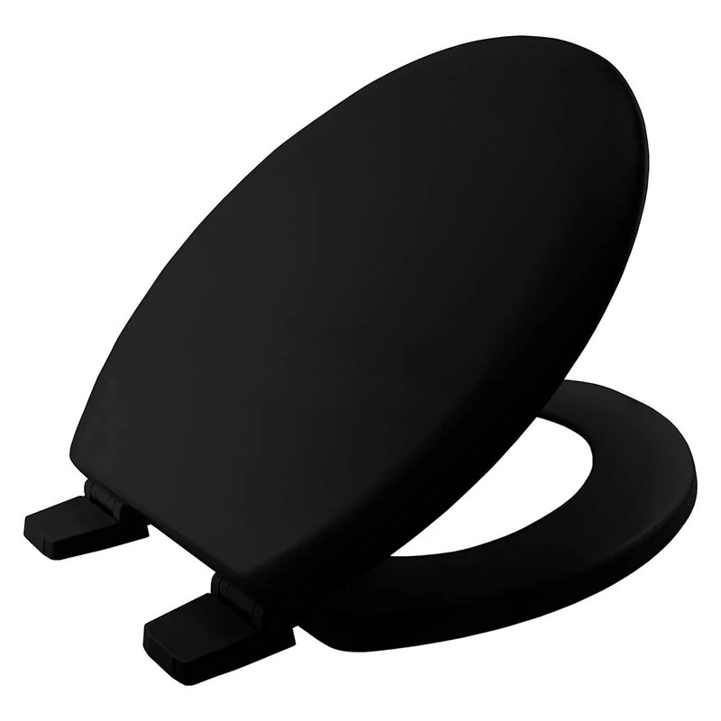 BEMIS Chicago Black Toilet Seat. Wooden Toilet Seat with Water Based Paint for Easy Clean. Oval Shape, with Adjustable Plastic Hinges, Universal & Easy Installation, Black