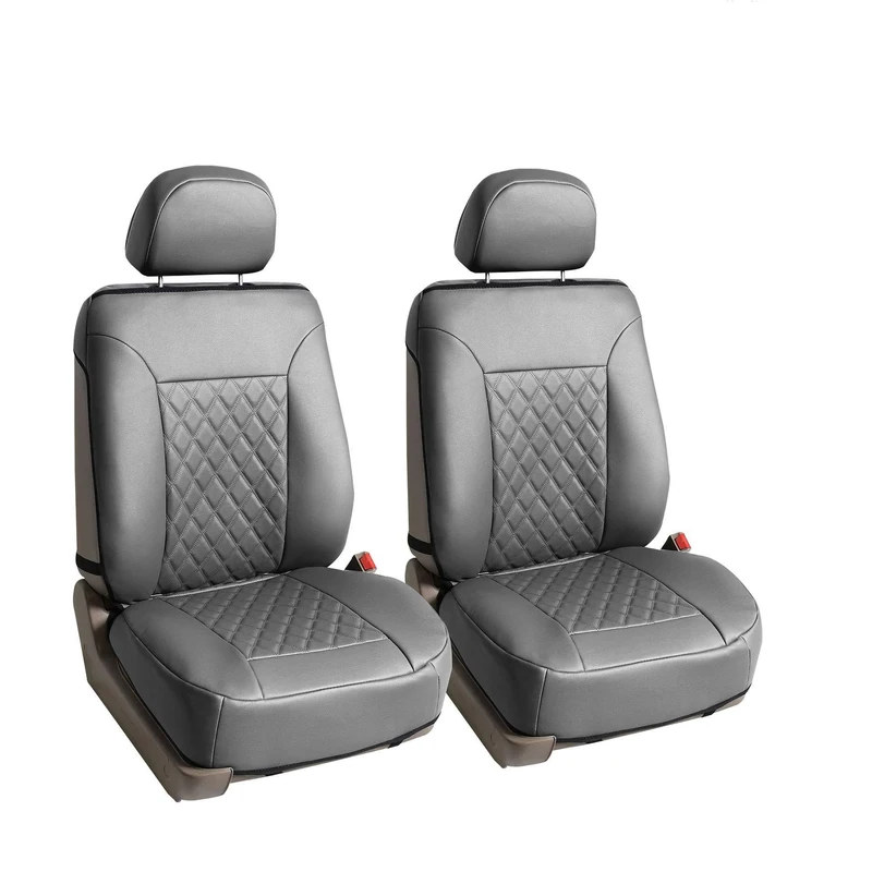 FH GROUP Deluxe Faux Leather Diamond Pattern Front Set Car Seat Cushions (Solid Gray) with Gift - Universal Fit for Cars, Trucks, & SUVs