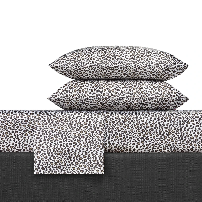 Betsey Johnson - Queen Sheets, Luxurious Satin Bedding Set, Smooth & Silky Home Decor (Leopard, 4 pcs, Queen)