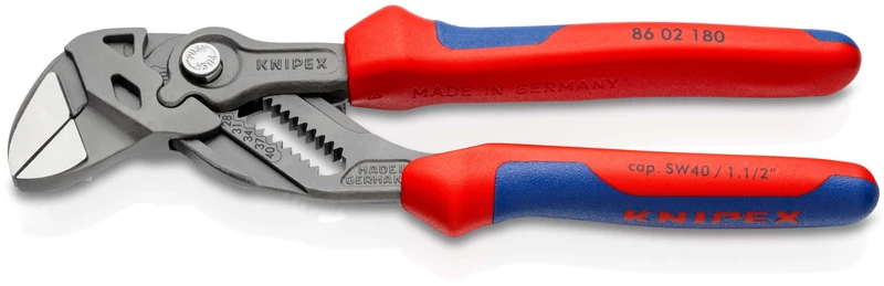 KNIPEX Pliers Wrench Pliers and a Wrench in a Single Tool with Multi-Component Handles 180 mm, 86 02 180