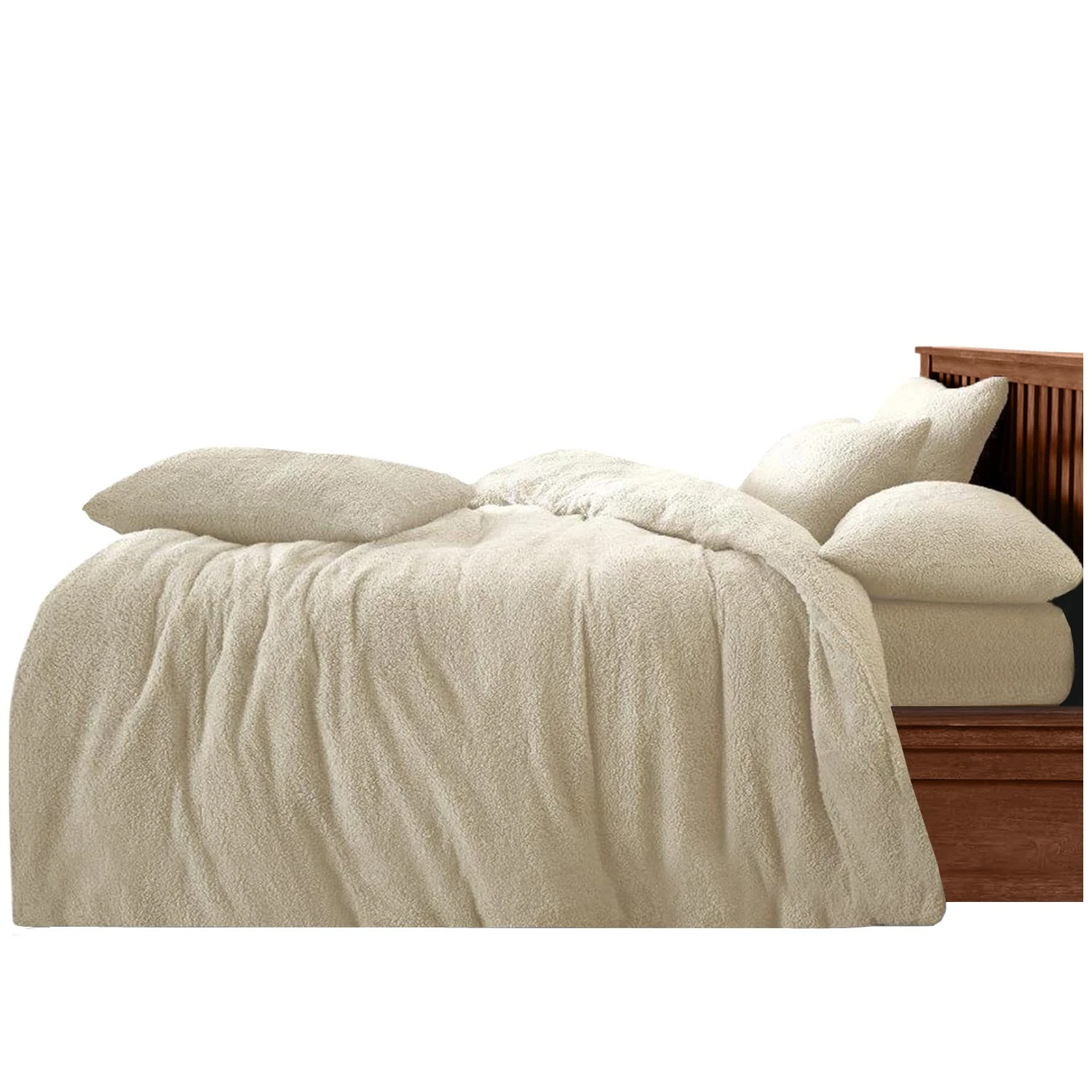 GC GAVENO CAVAILIA Teddy Duvet Set Double Cream, Super Soft Fluffy Luxury Design, Cosy Warm Bedding, 3 Piece Cuddly Fleece Bedset, Easy Care DuvetCover Bedlinen, 1 Quilt Cover + 2 Pillow Cases