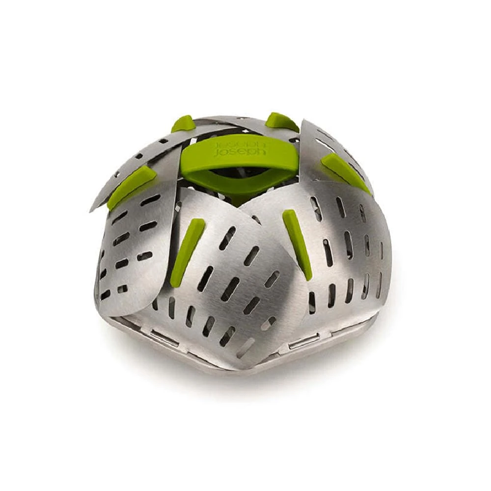 Joseph Joseph Bloom Folding Steamer Basket for Vegetables, compact storage - Stainless Steel, 24, Green