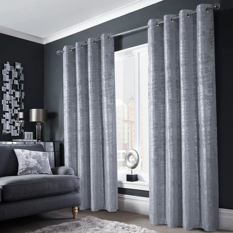 always4u Soft Velvet Curtains 84 Inch Length Luxury Bedroom Curtains Silver Foil Print Window Treatments for Living Room Set of 2 Silver