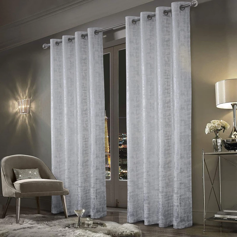 always4u White Soft Velvet Curtains 95 Inch Length Luxury Bedroom Curtains Silver Foil Print Window Treatments for Living Room Set of 2