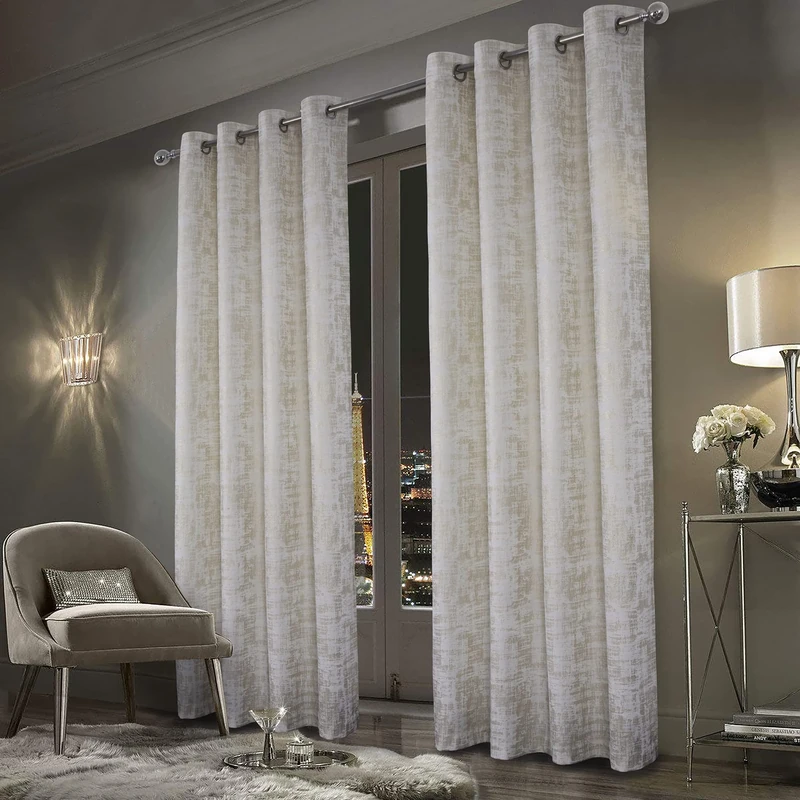 always4u White Soft Velvet Luxury Bedroom Curtains - 95 Inch Length, Gold Foil Print, Set of 2