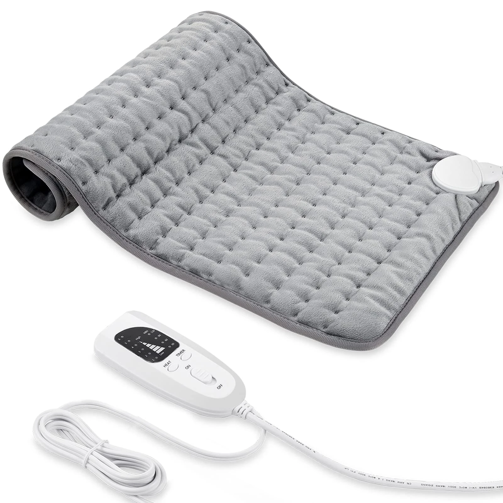 Heating pad, Electric Heat Pad with Automatic Switch-Off and 6 Temperature Levels Heating pad for Back Neck Shoulder Belly Heating Technology - Machine Washable. (12" x 24", Silver Gray)