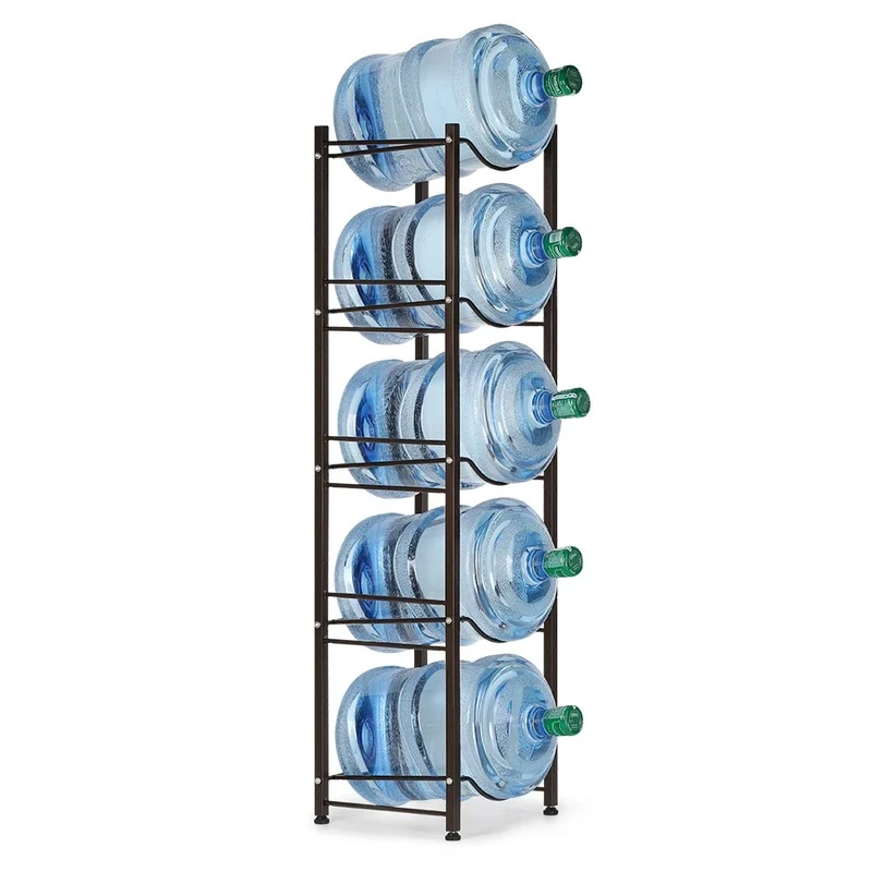 BTY Water Cooler Jug Rack Dispenser 5 Tier Stainless Steel Heavy Duty Detachable Water Bottle Storage Shelf Organizer for 5 Gallon Water Jug Holder for Home Office Kitchen Breakroom