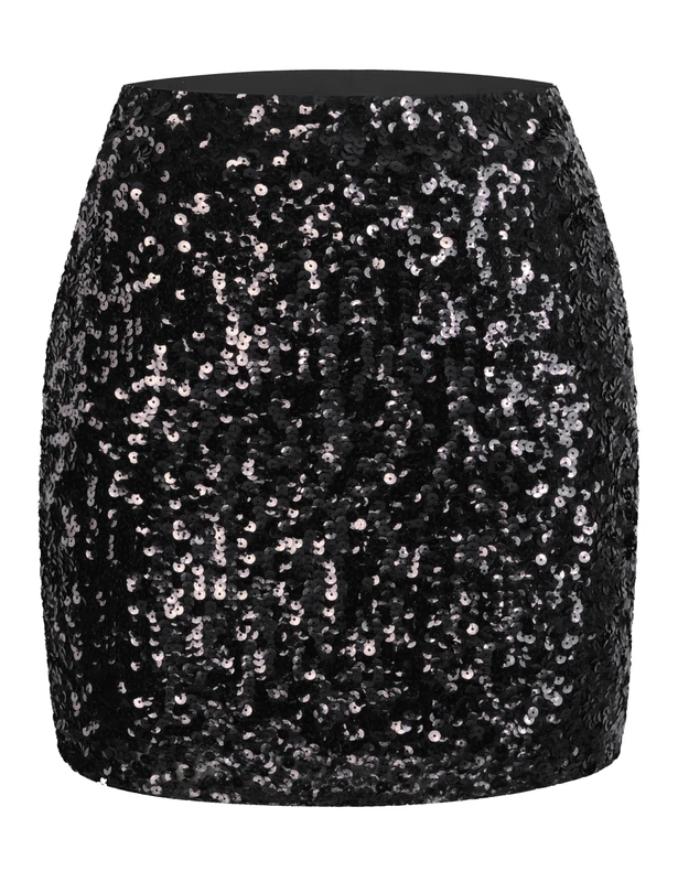 MANER Women's Sequin Skirt Sparkle Stretchy Bodycon Mini Skirts Night Out Party, Black, XXL