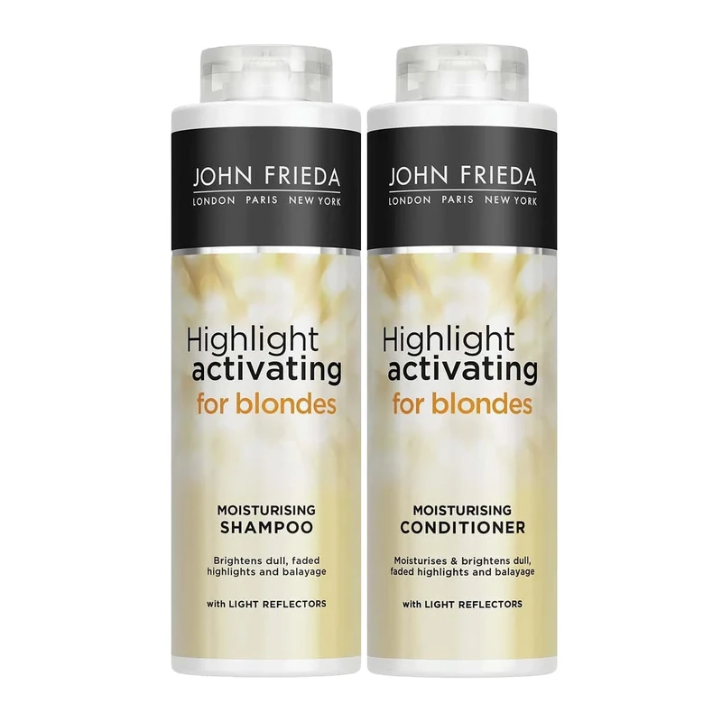 John Frieda Sheer Blonde Highlight Activating Moisturising Shampoo and Moisturising Conditioner Duo Value Bundle for Naturaland Colour - Treated Blonde Hair, 2 x 500 ml