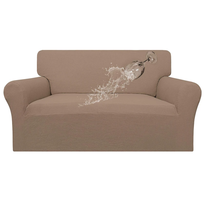 Easy-Going - 100% Waterproof Double Sofa Cover Stretch Jacquard Sofa Cover Leak Proof Furniture Protector for Kids, Pets Dogs and Cats - Loveseat - Camel Hair