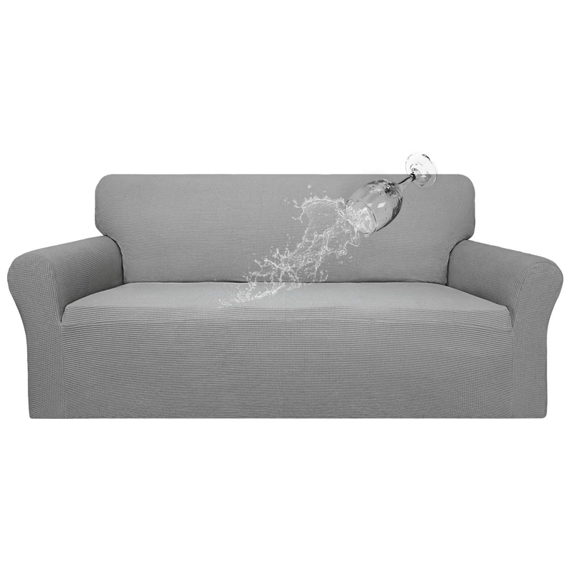 Easy-Going - 100% Waterproof Double Sofa Cover Stretch Jacquard Sofa Cover Leak Proof Furniture Protector for Kids, Pets Dogs and Cats - Sofa - Light Grey