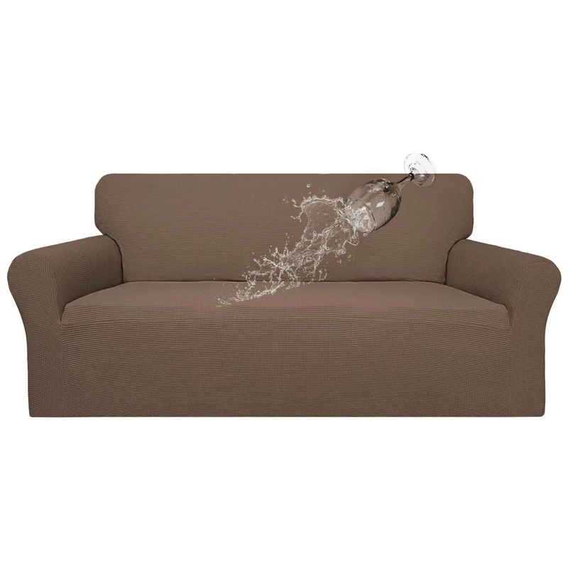 Easy-Going - 100% Waterproof Double Sofa Cover Stretch Jacquard Sofa Cover Leak Proof Furniture Protector for Kids, Pets Dogs and Cats - Sofa - Brown