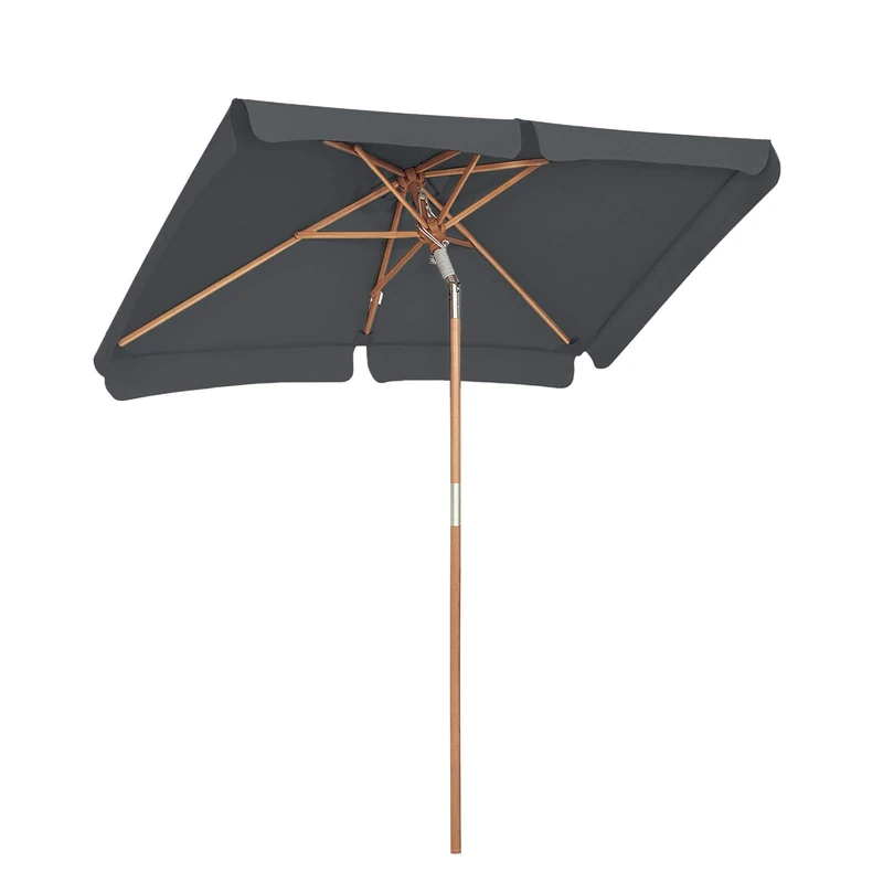 SONGMICS Balcony Umbrella, 2 x 1.25 m Rectangular Garden Parasol, Sun Protection, Wooden Pole and Ribs, Tilt Mechanism, Base Not Included, for Patio Outdoor Garden Terrace, Grey GPU26GY