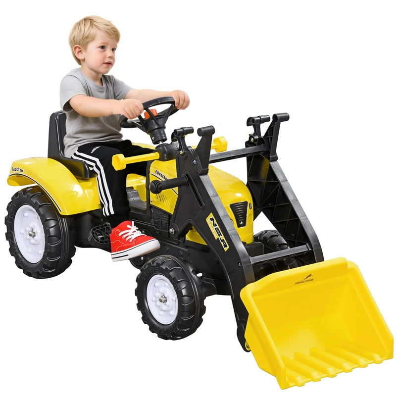 HOMCOM Pedal Go Kart Ride On Excavator W/Front Loader Digger Four Wheels Child Toy, for 3 Years Old