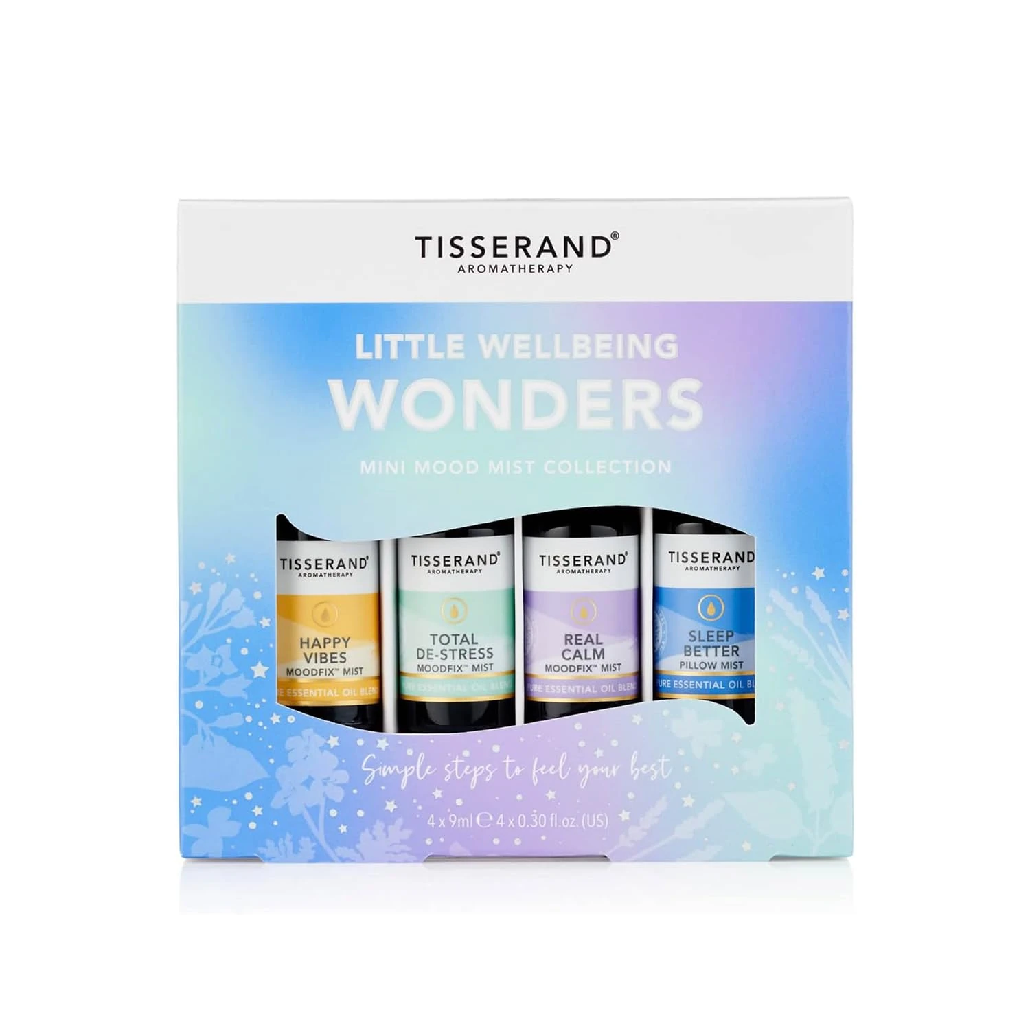 Tisserand Aromatherapy - Wellbeing - Little Wellbeing Wonders Collection - MoodFix Mist - 100% Pure Essential Oil - Miniature Mist Giftset - 4x9ml
