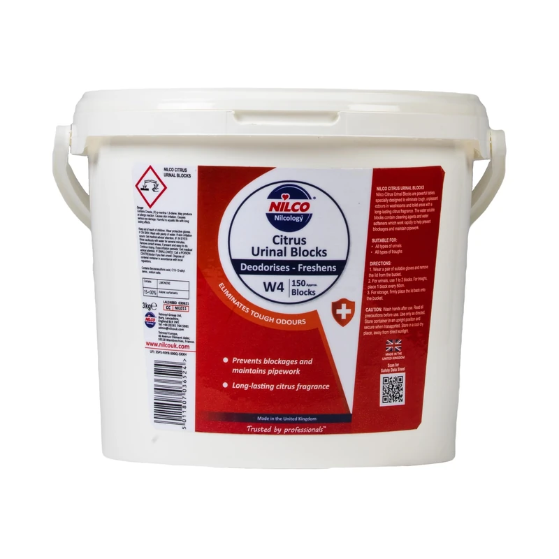 Nilco Long-Lasting Citrus Fragranced Channel Block for Toilet Urinal Odour Removal 3kg Tub