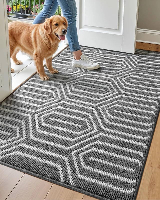 DEXI Indoor Doormat, Non Slip Absorbent Resist Dirt Entrance Rug, 32”x48” Large Size Machine Washable Low-Profile Inside Floor Door Mat