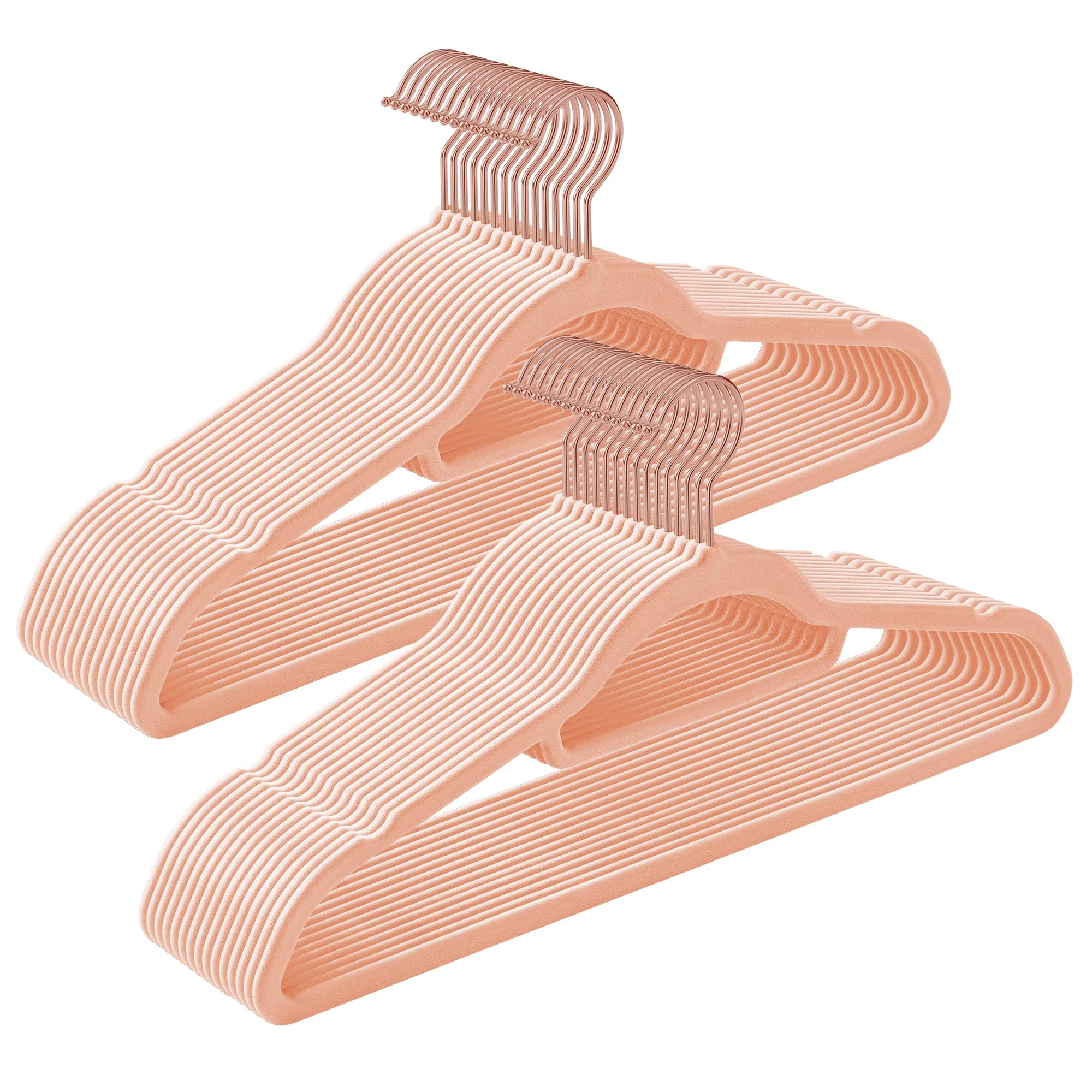 SONGMICS Velvet Hangers, Set of 30 Coat Hangers for Clothes, Non-Slip, with Tie Bar and Rose Gold Hook, Space-Saving, 0.6 cm Thick, 43.5 cm Long, for Dresses Trousers, Light Pink CRF21PK30