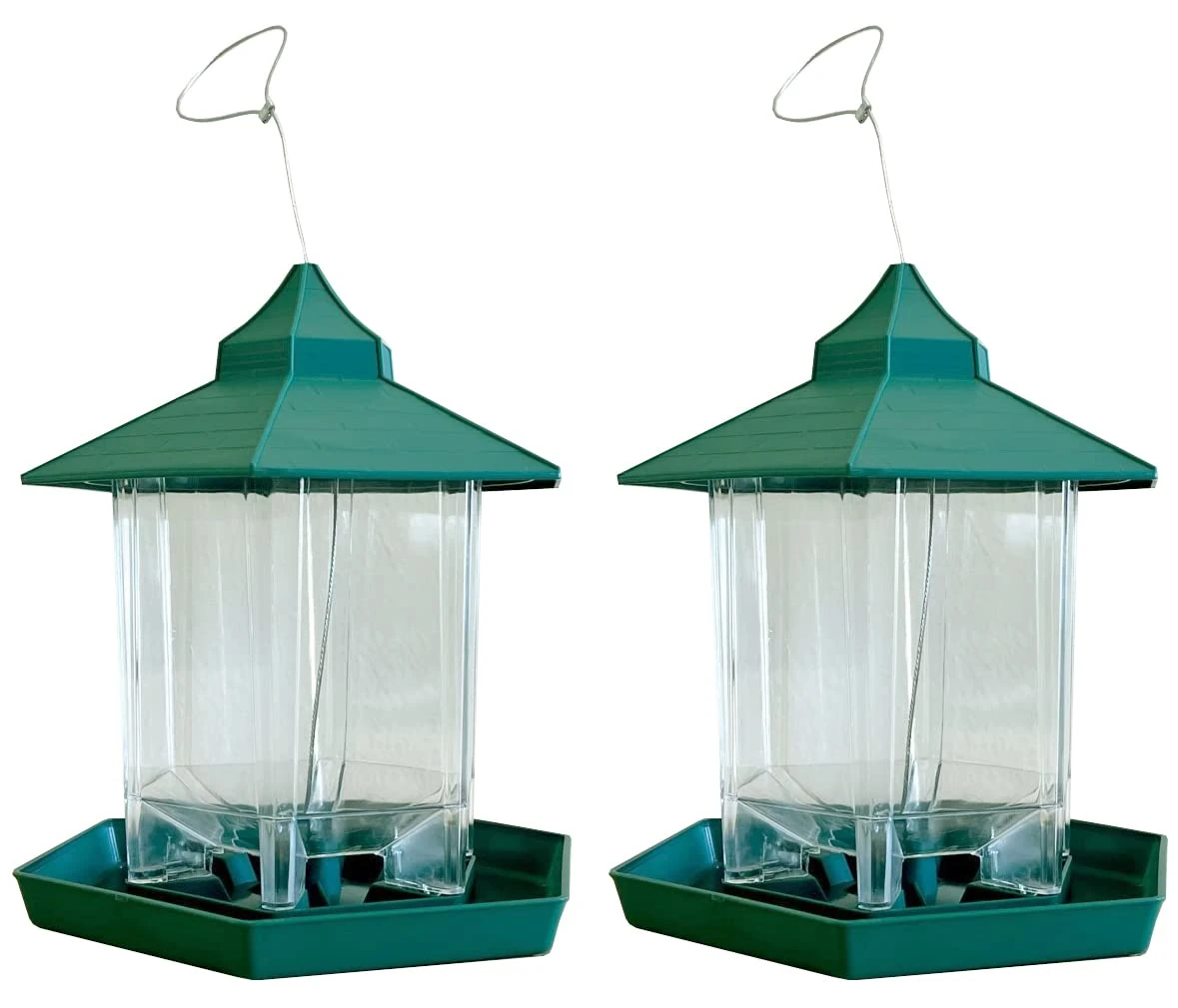 Selections Green Hanging Chalet Wild Bird Feeders for Seed and Nut - Pack of 2