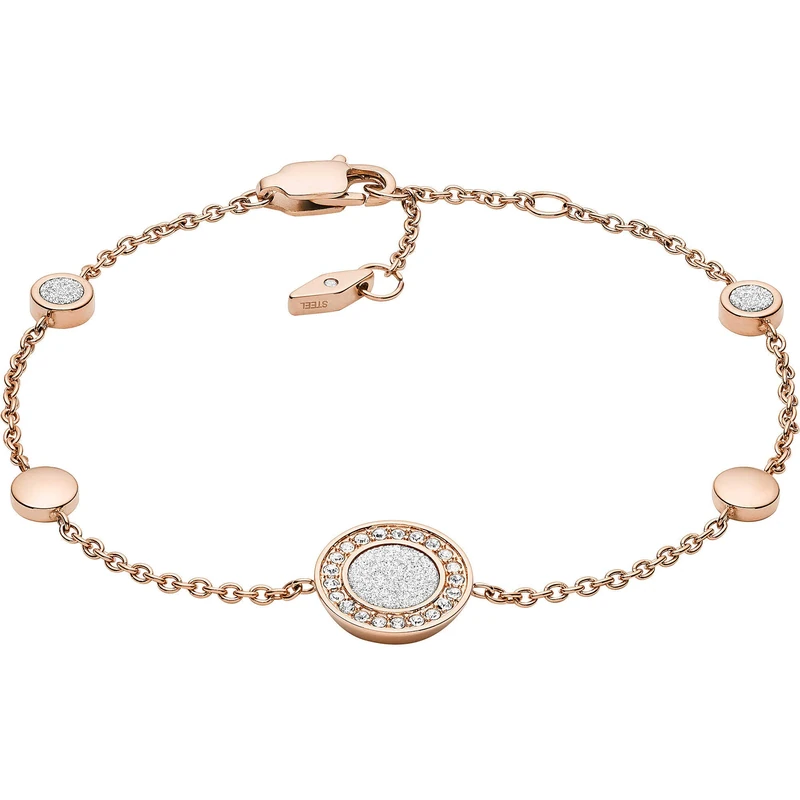 Fossil Bracelet for Women Classics, Total Length: 165mm + 25mm Extension Chain Rose Gold Stainless Steel Bracelet, JF03264791