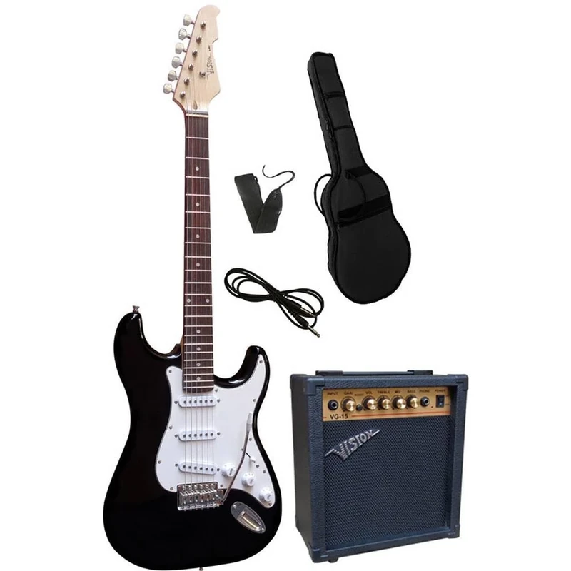 Vision Guitar VG 15 Electric Guitar Set Black with Bag + Amplifier