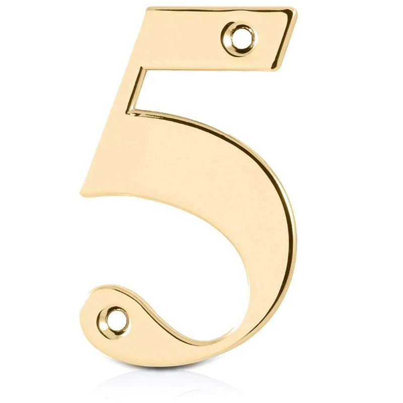 XFORT Polished Brass Front Door Number 5, House Number Suitable for All Door Types including Wooden, uPVC, and Composite.