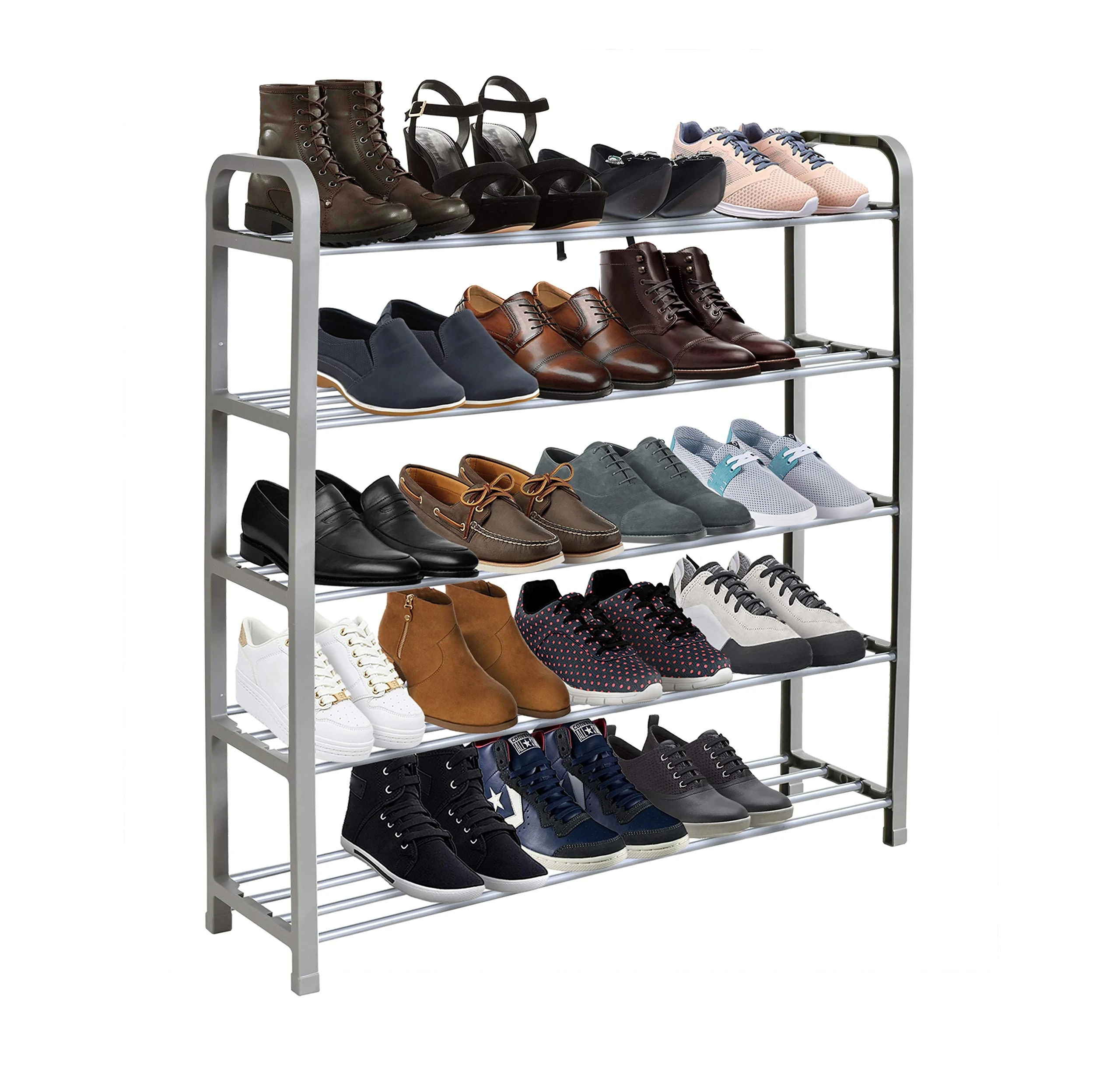 KEPLIN 5 Tier Shoe Rack Organiser, Quick Assembly No Tools Required, Holds upto 15-20 pairs (L) 75.5cm x (W) 18.5cm x (H) 75.5cm (Grey)