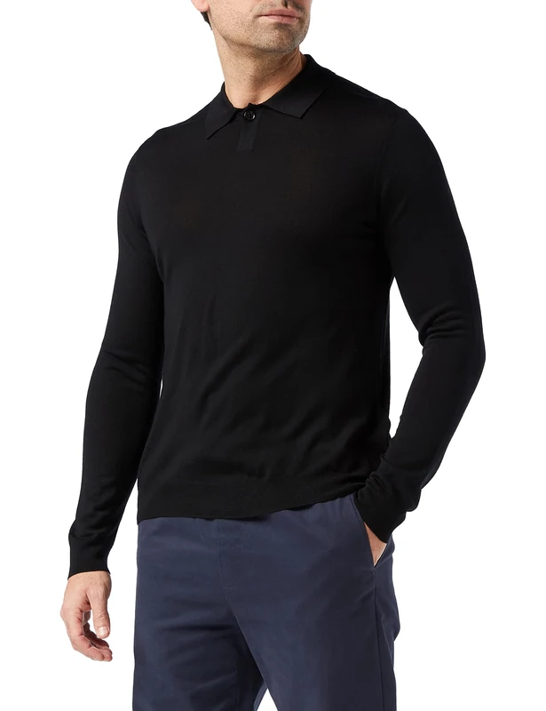 FALKE Men's Button Polo Shirt, Men, Polo, 60004, Black, XXL