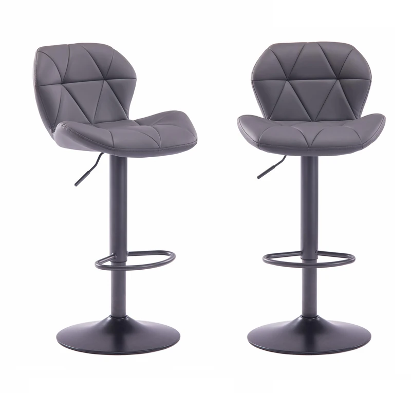 HNNHOME Set Of 2 Modern Luna Padded Swivel Height Adjustable Faux Leather Breakfast Kitchen Barstools Chairs (All Grey, Faux Leather) - Image 1