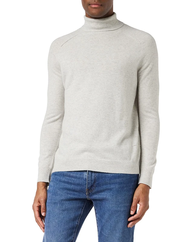FALKE Men's Roll Neck Rag Long-Sleeved Shirt, Men, 64008, light grey mel., L