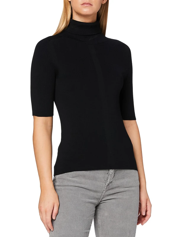 FALKE Women's Crew Neck 1/2 Merino Wool Pullover - Black, Small