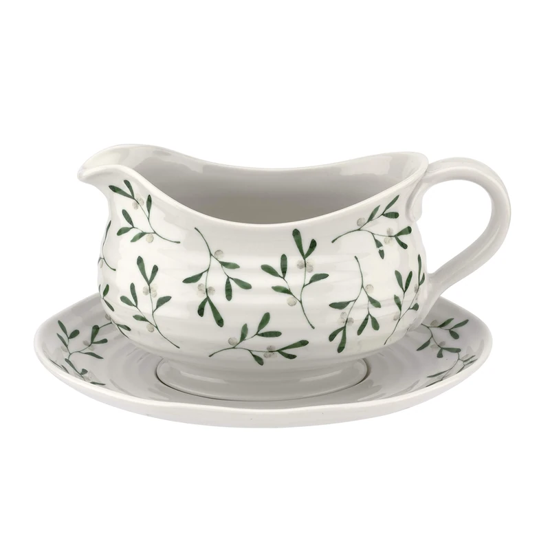 Portmeirion Sophie Conran Garland Gravy Boat 1 pt. and Stand (Amor, Mistletoe)