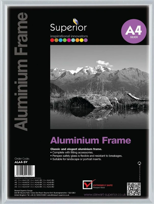 Stewart Superior A4 Brushed Aluminium Picture Frame with Perspex Safety Glass - Silver (Pack of 12)