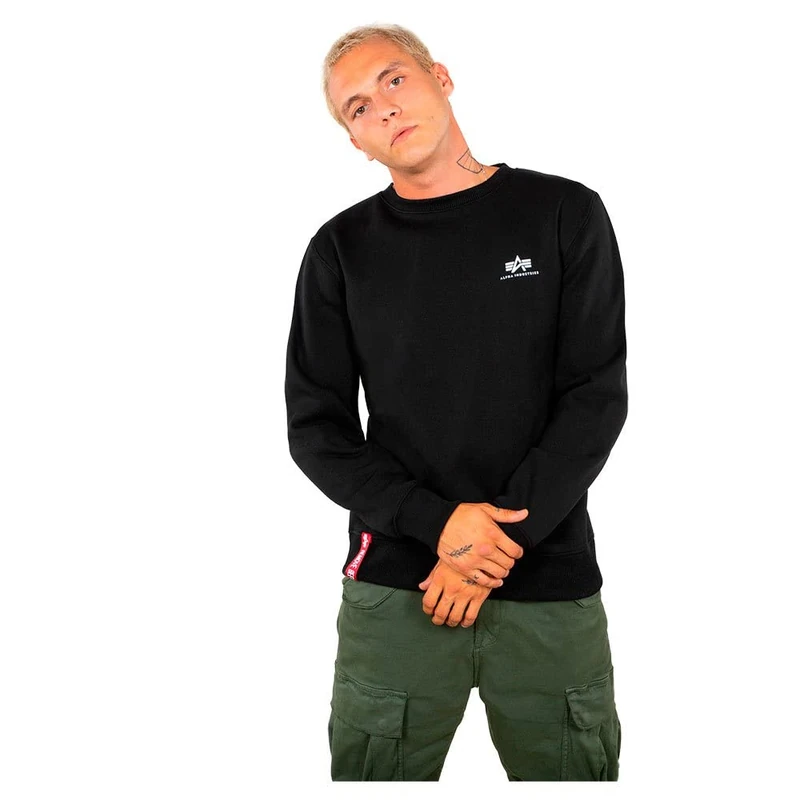 Alpha Industries Basic Sweater Small Logo Neon Print Sweatshirt for Men Black/Neon Orange