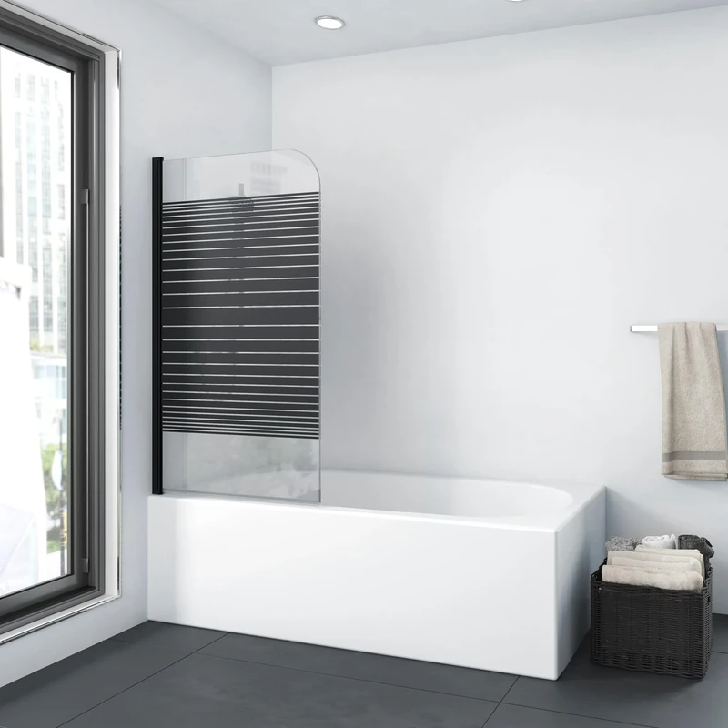 MARWELL BWF150 Black Lines Folding Bath Screen Matt Black