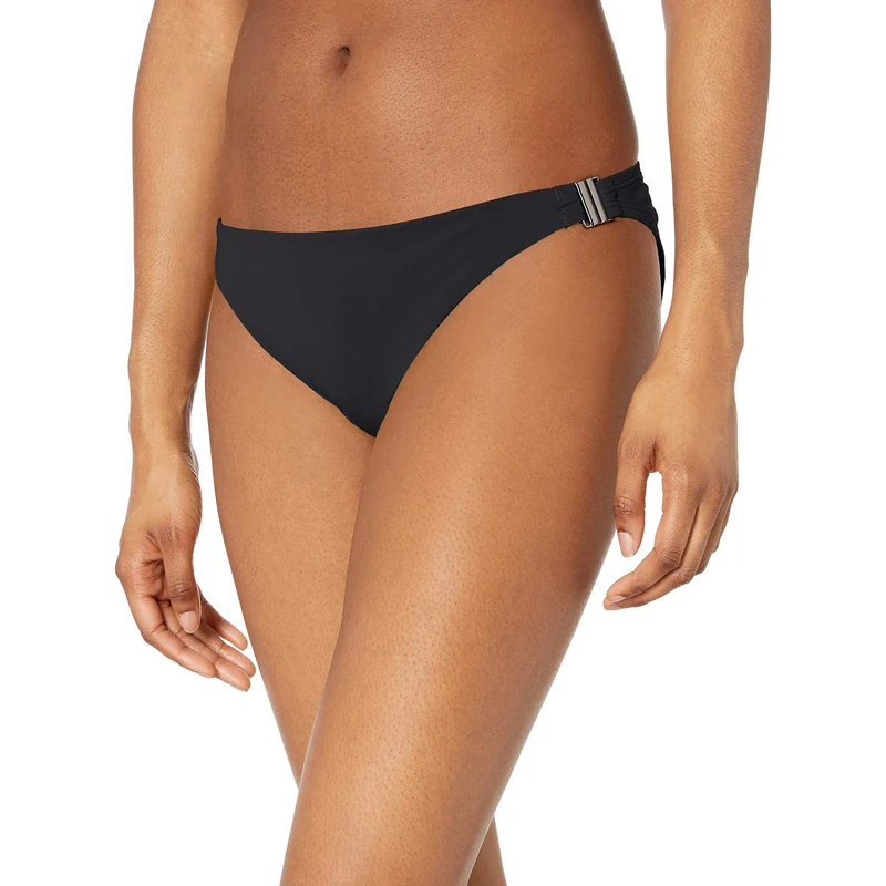 BCBGeneration Women's Side Buckle Hipster Bikini Swimsuit Bottom, Black, Medium