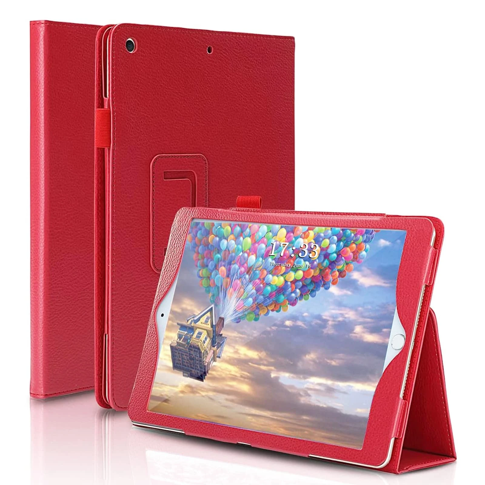 FANSONG Case for iPad 10.2 inch(9th/8th/7th Generation,2021/2020/2019),Slim PU Leather Bifold Stand with Pencil Holder,Smart Flip Tablet Case with Auto Sleep/Wake,(Red)