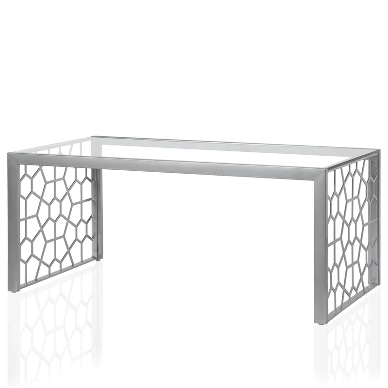 CosmoLiving by Cosmopolitan CosmoLiving Juliette Top, Silver, Tempered Glass Coffee Table