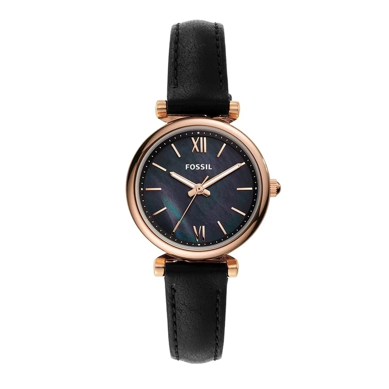 Fossil Watch for Women Carlie , Quartz Movement, 28 mm Rose Gold Stainless Steel Case with a Leather Strap, ES4700