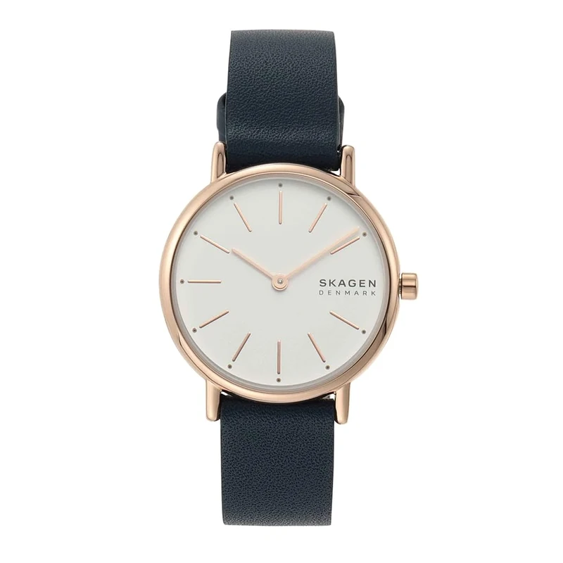 Skagen Watch for Women Signatur Lille, Two Hand Movement, 30 mm Rose Gold Stainless Steel Case with a Leather Strap, SKW2838