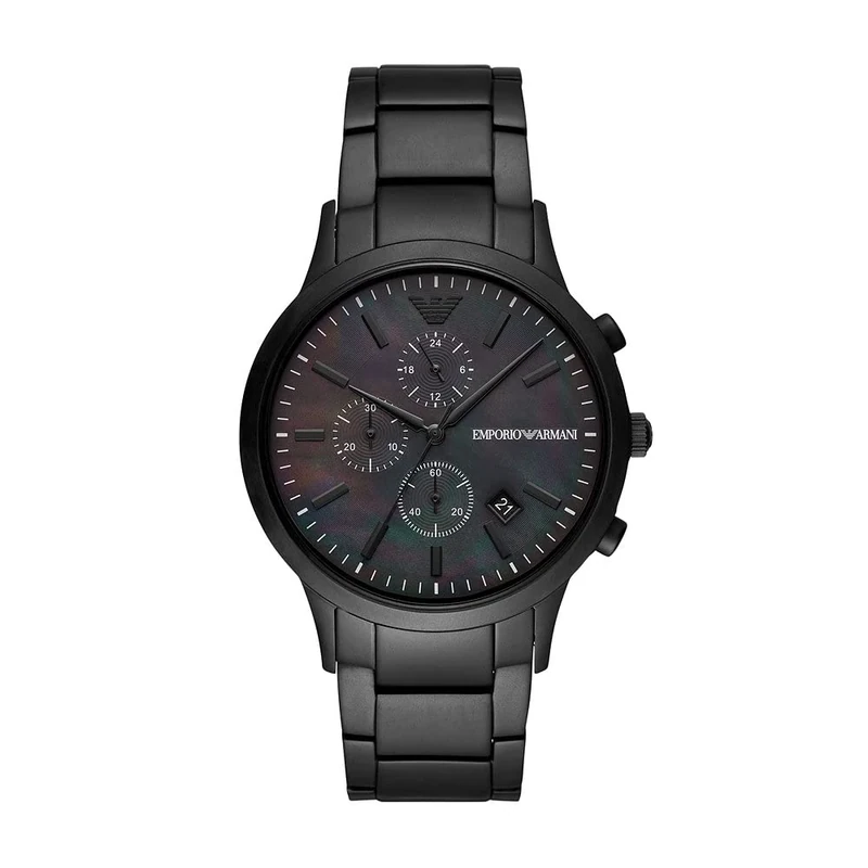 Emporio Armani Watch for Men, Quartz Chronograph Movement, 43 mm Black Stainless Steel Case with a Stainless Steel Strap, AR11275