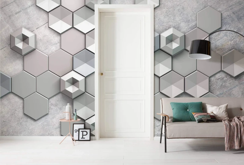 Komar Non-Woven Photo Wallpaper Hexagon Concrete 400 x 250 cm (W x H)