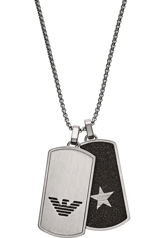 Emporio Armani Necklace for Men , Length: 525mm; Size pendants: 40x21x2mm Silver Stainless Steel Necklace, EGS2675040