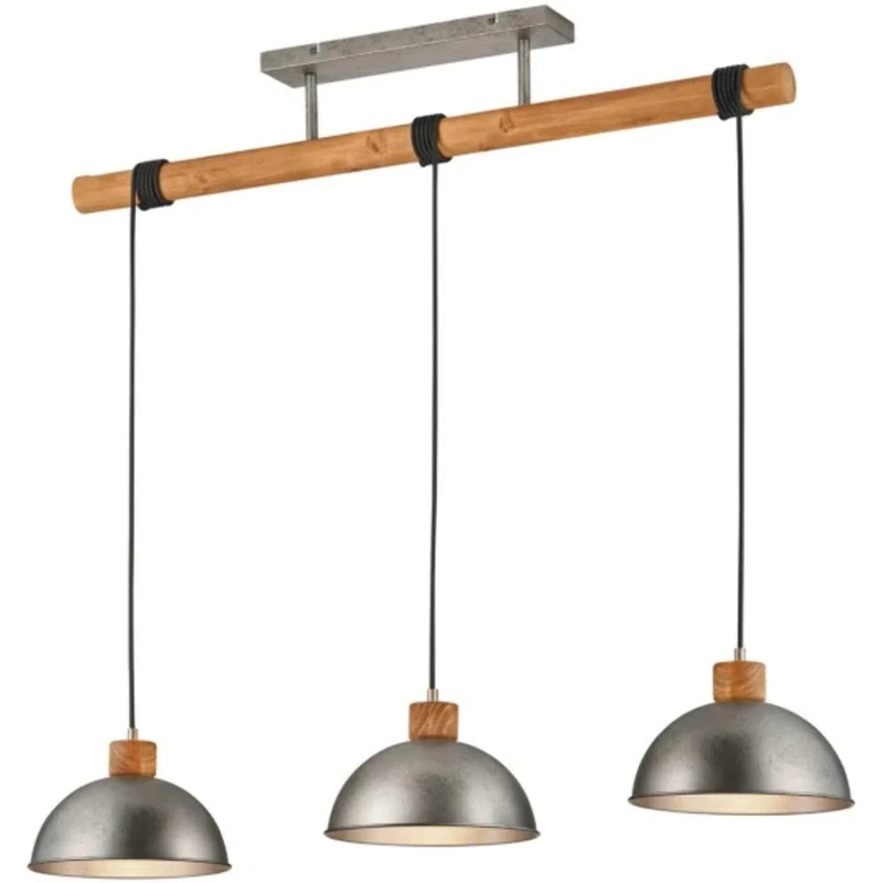 Trio Leuchten Delhi 303400367 Pendant Light Metal Antique Nickel Bar Wood Excluding 3X E27