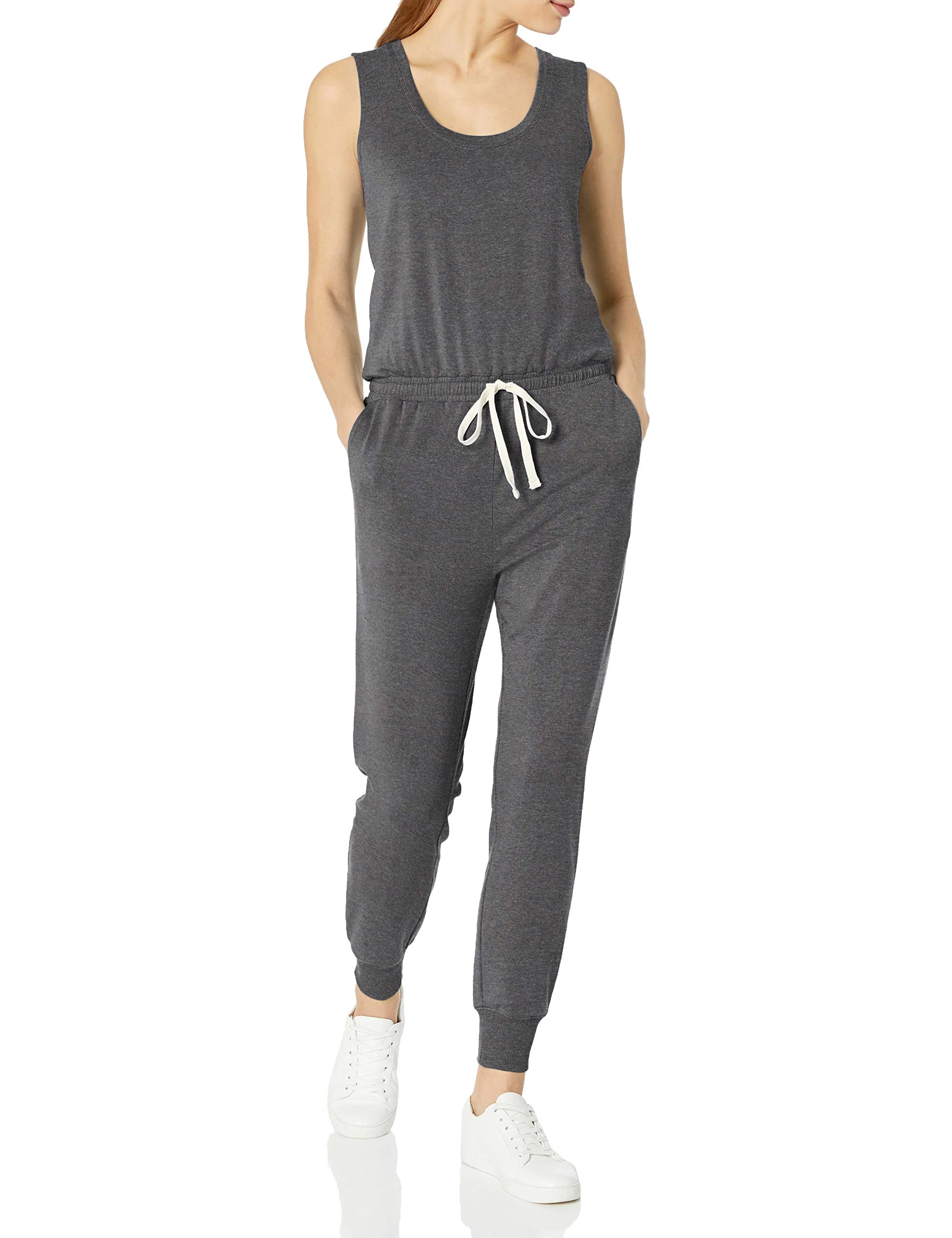 Amazon Essentials Women's Studio Terry Jumpsuit (Available in Plus Size), Charcoal Heather, XXL