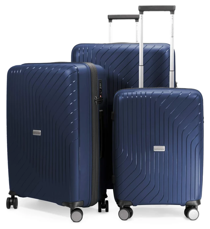 HAUPTSTADTKOFFER - TXL - Lightweight Luggage Set of 3 Hard-Side Trolley, Polypropylene, 55 cm 66 cm & 76 cm (S, M & L), TSA, Darkblue